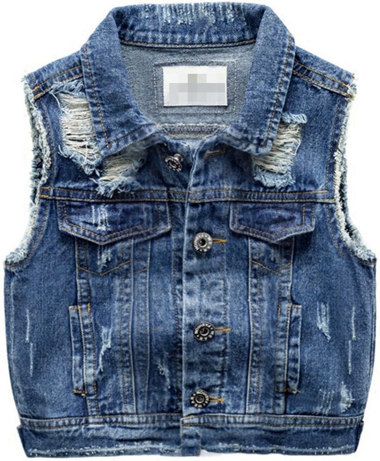 Unisex Kids' Sleeveless Denim Vest Cute Kids' Gilet for 2-7