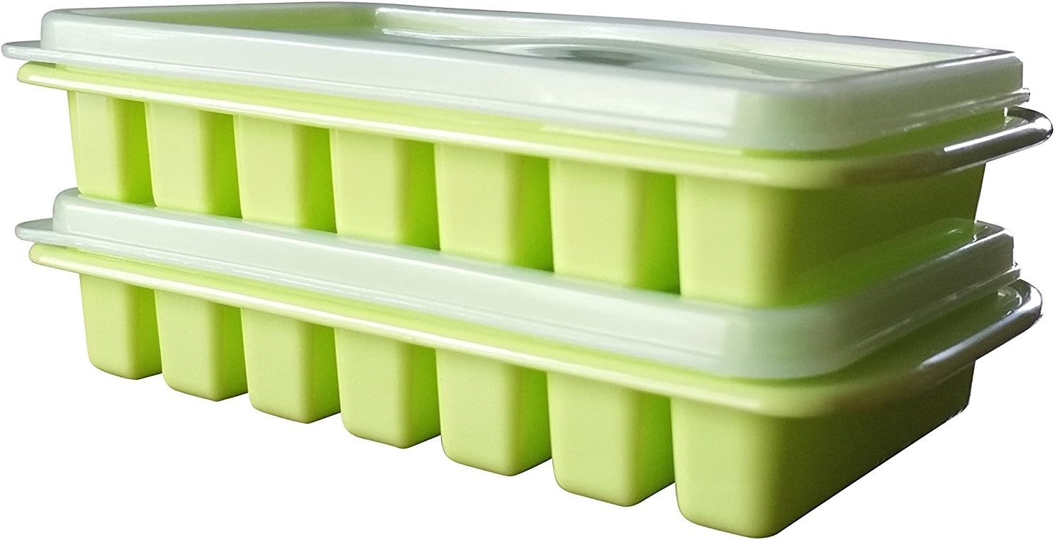 Polar Vortex Mini Ice Cube Trays + Lids - 2 Pack - Fits Water Bottles, Dorm Fridge, RV Freezers - Cover Prevents Spills & Odors - Stackable (Green)