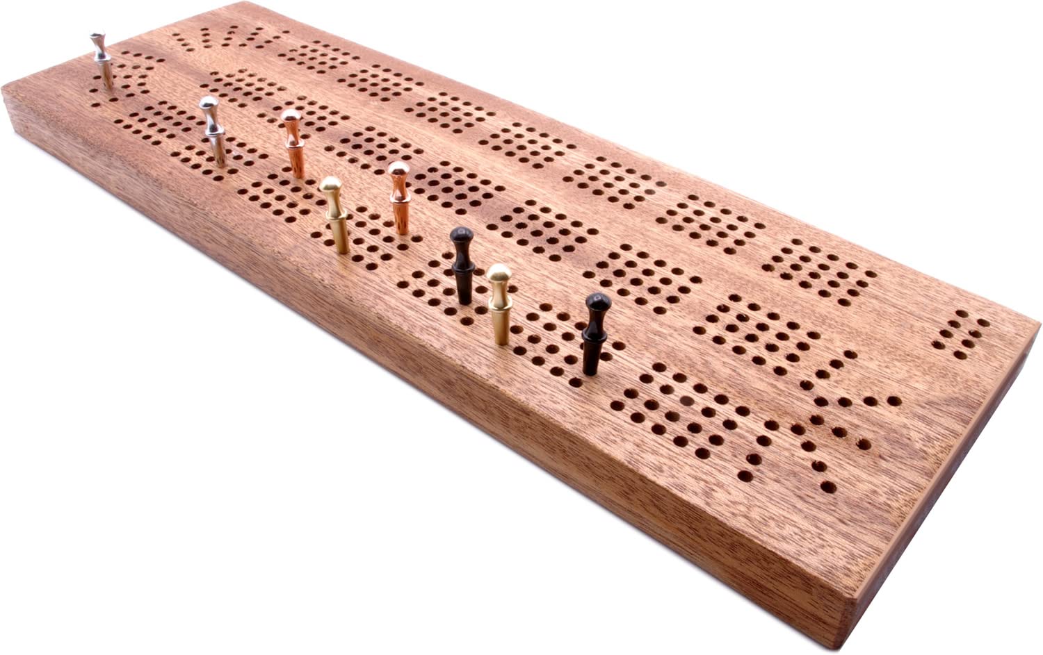 Brimtoy British made Solid Hardwood 4 Track Continuous Cribbage Board with Built in Peg Storage - Supplied with 8 Metal Cribbage Pegs - Board Size 30 x 7 x 2cm - Adult/Teen - Hand Made