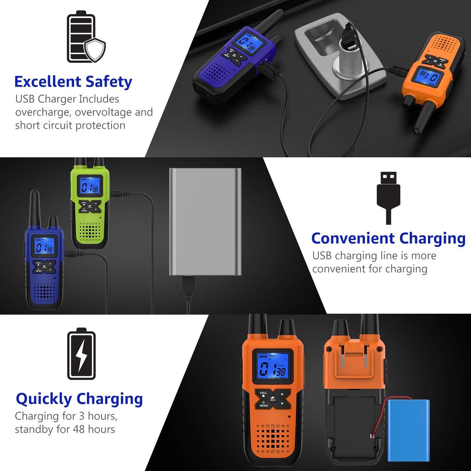 3 Long Range Walkie Talkies Rechargeable for Adults - NOAA FRS GMRS UHF 2 Way Radios Walkie Talkies - CB Long-distance 2way Walkie Talkies with Earpiece Mic Weather Alert USB Cable Charger(K10 Colors): Car Electronics