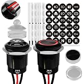 FILN 2-Pack 19mm Latching Push Button Switch IP67 20A 12V-24V Red | Zink Aluminium 180 replaceable symbols for car truck motorcycle boat horn light fan pump control pre-wired easy install