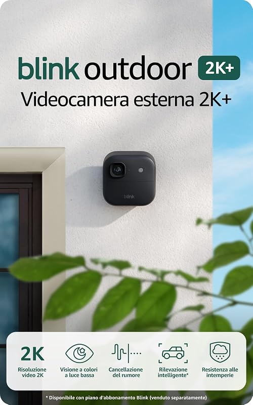 Videocamera esterna 2K+ Blink (ultimo modello) — videocamera di sicurezza smart senza fili, risoluzione video 2K, modulo di sincronizzazione di base non incluso - Solo videocamera supplementare, nero