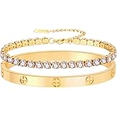 Christmas Gift MVCOLEDY Jewelry Gold /White Gold Plated Bangle Bracelet Heart Stone Stainless Steel with Crystal Bangle Bracelets for Women Jewelry Size 6.7 Inches