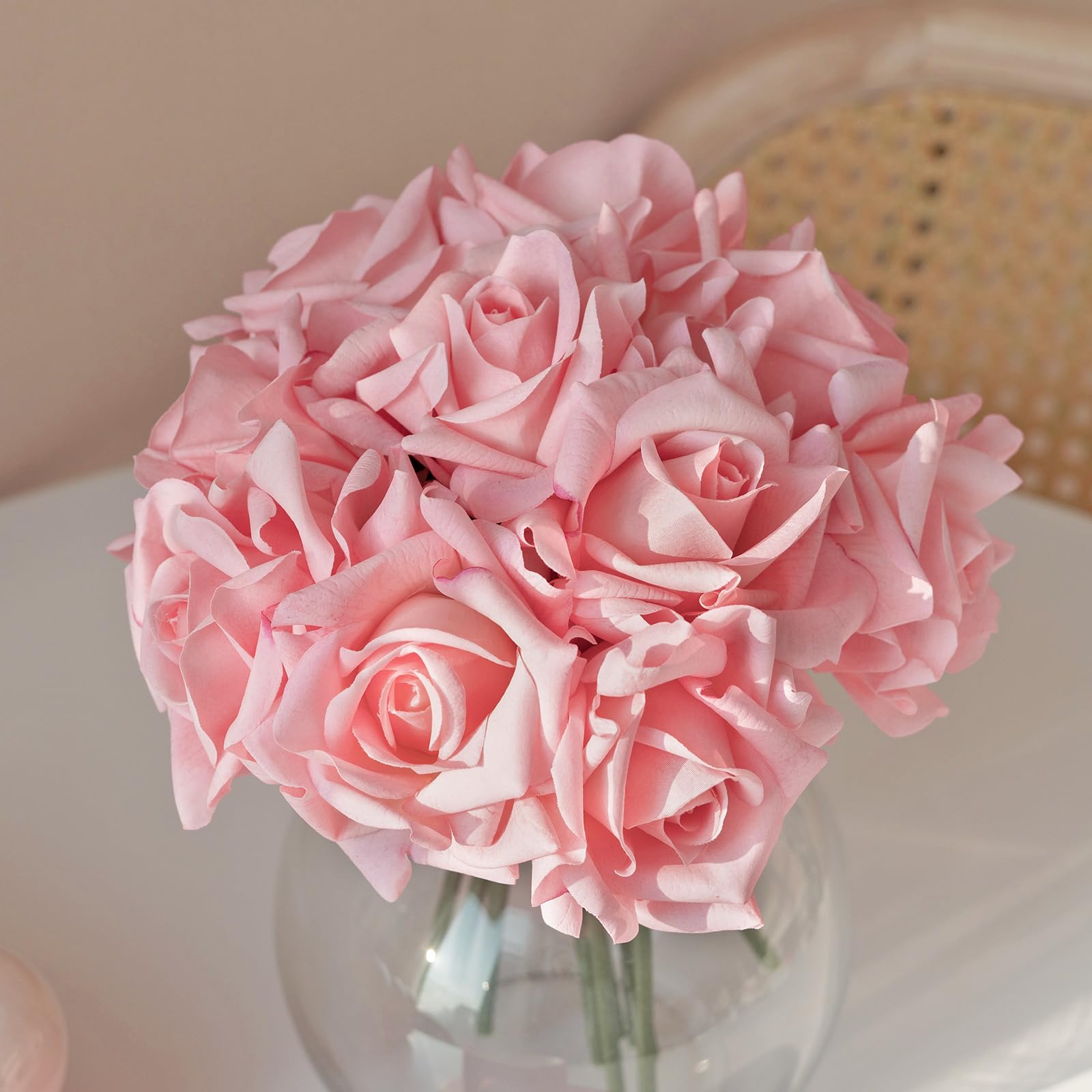 DUYONE Artificial Roses Single Stem 10pcs Fake Silk Flower Arrangement Bouquet for Home Party Wedding Decoration(Deep Pink)