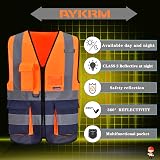 AYKRM Orange Navy Hi Vis Vest with Pockets Zipper Front High Visibility view 4