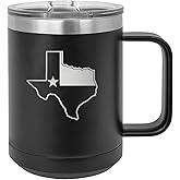 Rogue River Tactical Texas State Flag Heavy Duty Stainless Steel Black Coffee Mug Tumbler With Lid Novelty Cup Great Gift Idea For Any Texan TX