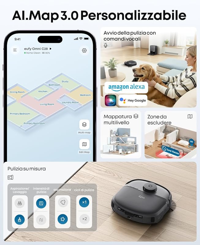 by Anker Omini C28 Robot Aspirapolvere HydroJet 5 in 1, Nero