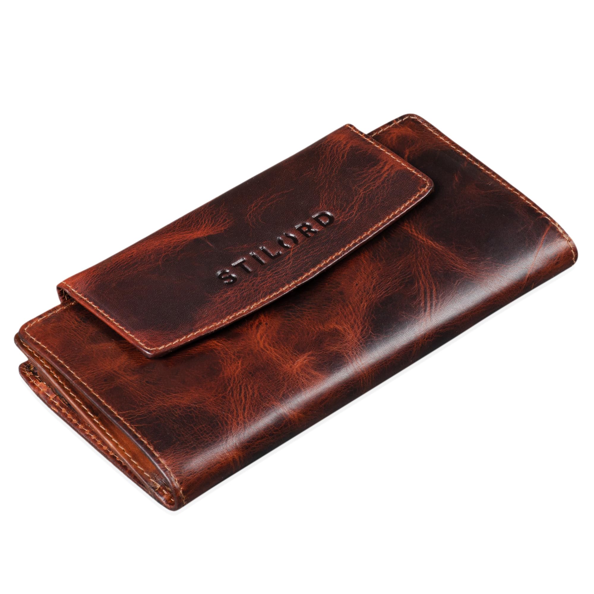 STILORD "Lorelai" Ladies Wallet Genuine Leather Purse Vintage Wallet Large Zpper Compartment Classic Women Notes Colour:Milano - Brown