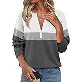 TICTICMISS Womens Sweatshirts Half Zip Fleece Pullover Tops Color Block Quarter Zipper Hoodies Fall Winter Clothes