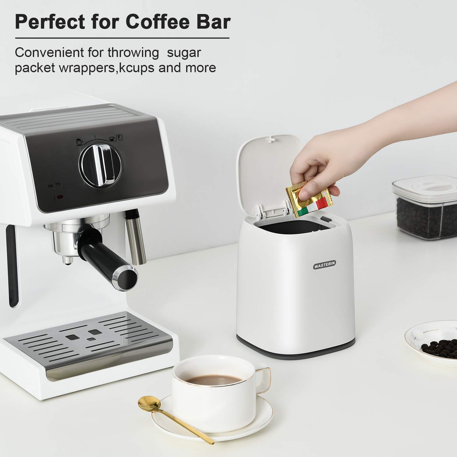 SUBEKYU 0.3 Gal Mini Desktop Trash Can with Lid for Office Countertop, Small Wastebasket for Coffee Table/Desk/Tabletop, Tiny Garbage Bin, Plastic, White: Industrial & Scientific