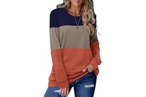 KISSMODA Women's Color Block Solid Color Round Neck Tunic Tops Casual Shirts Light Weight Sweatshirt(S-3XL)