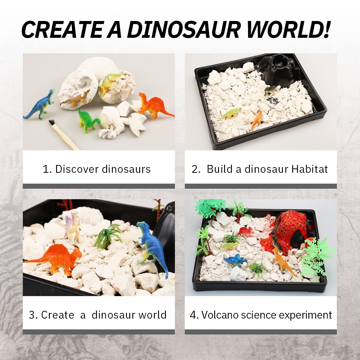 Giggleway Create a Dinosaur Habitat with Dino Egg Dig Kit & Volcano Science Kit, Dinosaur Toys with Dino Eggs Excavation Set, Eruption Volcano Science Experiment, Craft Toys for Boys and Girls