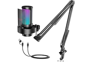 FIFINE USB Gaming Microphone Kit, PC Streaming Mic with RGB Lights, Mute, Gain Knob, Metal Boom Arm for Recording Podcast, Condenser Computer Microphone Set Compatible with PS4/PS5-AmpliGame A8T