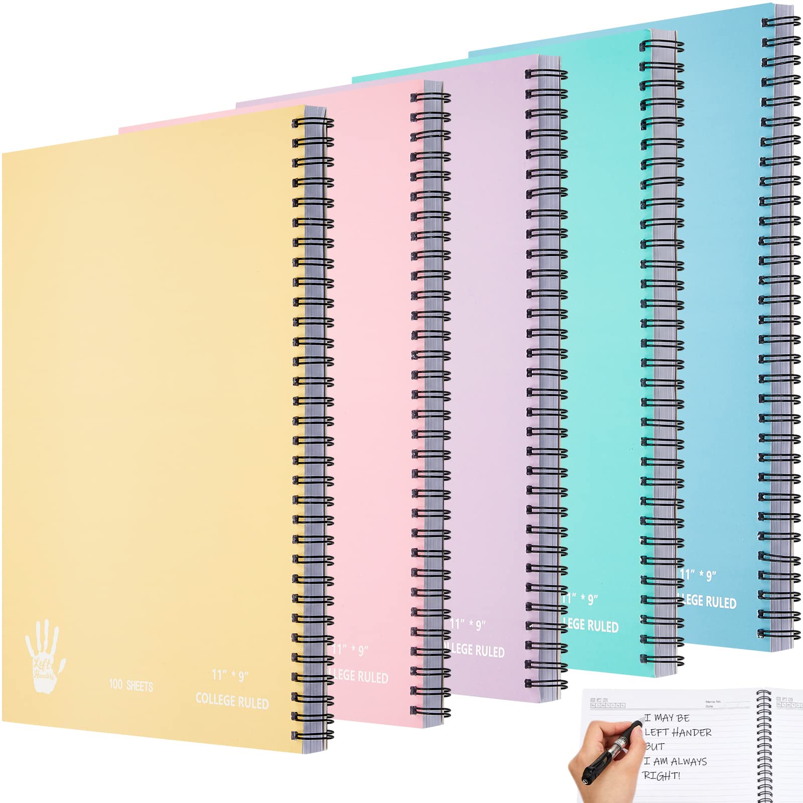 Photo 1 of Henoyso 5 Pcs Jumbo Left Handed Notebook 100 Sheets/200pages Left Handed Workbook 11 x 9 Inches Spiral Notebook Lefty Notebooks for Easier Lefty Use Supplies(Vivid Color)