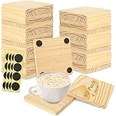 CYEAH 50 Pcs Unfinished Square Wood Coasters, 4 inch Blank Wooden Craft Coasters with Non-Slip Foam Pad Stickers, Wooden Slices for Nature Crafts & Wedding Decoration Painting Wood Engraving