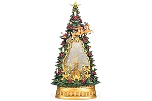 TIMEFLIES 14 Inch Snow Globe Christmas Tree Figurine Lantern Musical Lighted Water Church in Swirling Glitter Decorations Lantern for Holiday Season Home Decor