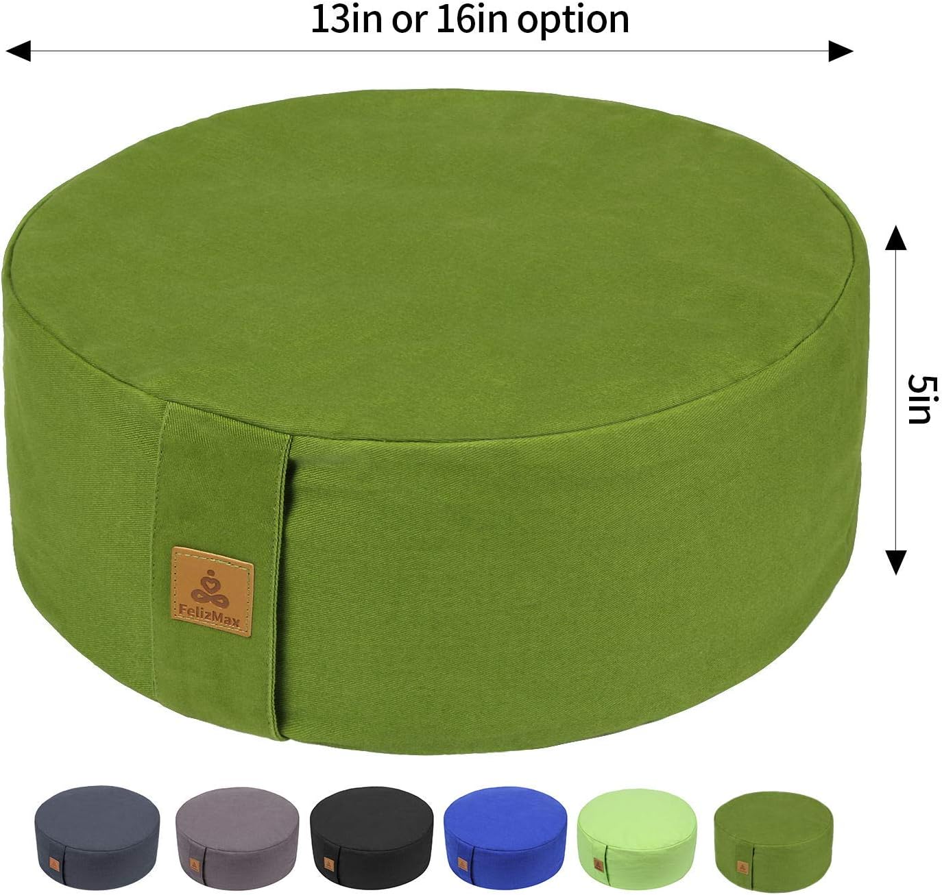 FelizMax Zafu Buckwheat Meditation Cushion, Round zabuton Meditation Pillow, Yoga Bolster, Floor Pouf, Zippered Organic Cotton Cover, Kneeling Pillow - 6 Colors and Large Small Sizes
