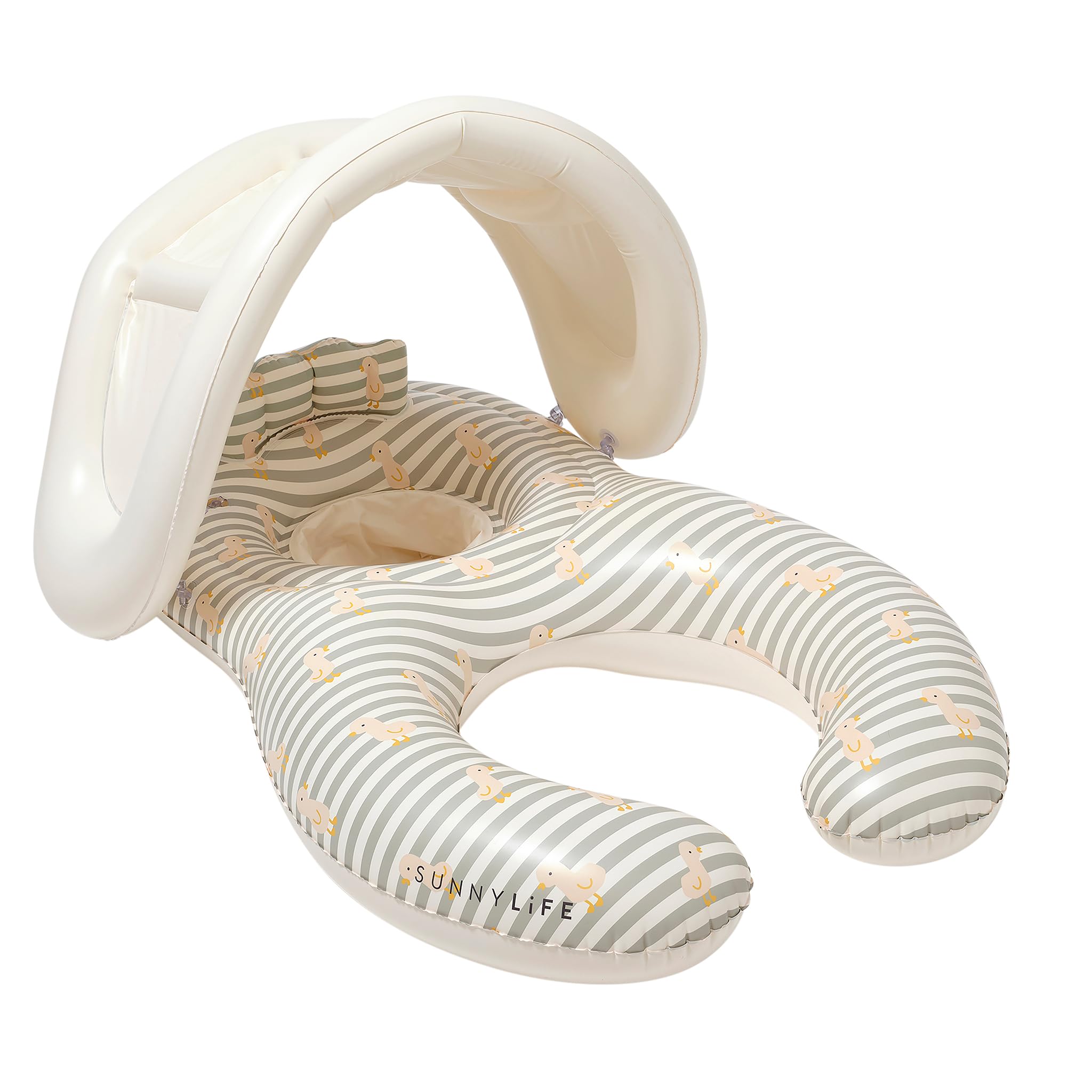 SUNNYLiFE Float Together Baby Seat, Duck Sage Stripe, PVC, 43.31x29.13x25.59 Inches, 1.87 lbs