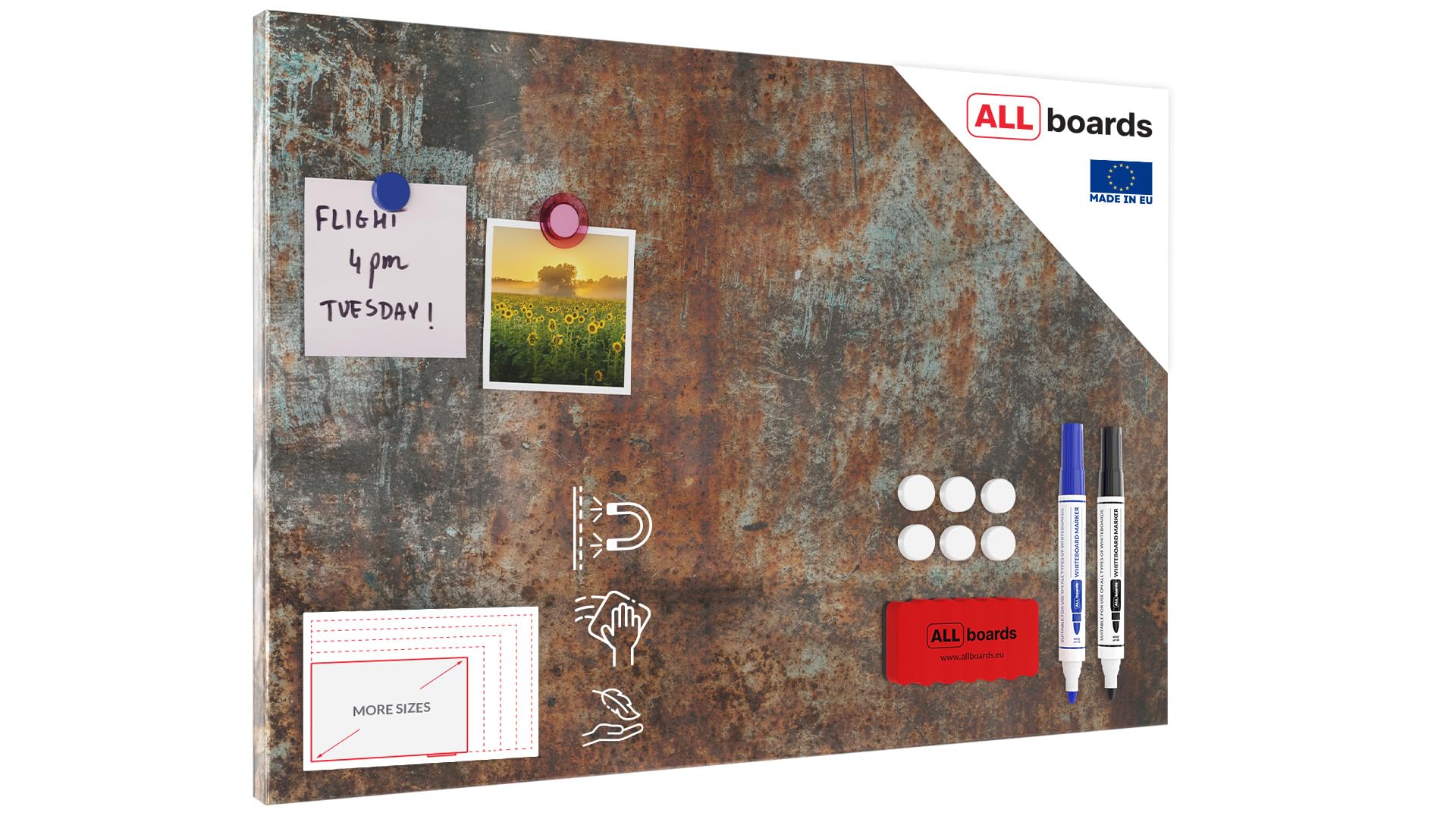 Magnetic Boards MetalBoard Rust Corrosion 60x40cm a Magnetic Metal Poster with an Imprint for All Types of Magnets, Wall Mounted Durable 3D Printed + a Set of Accessories Included
