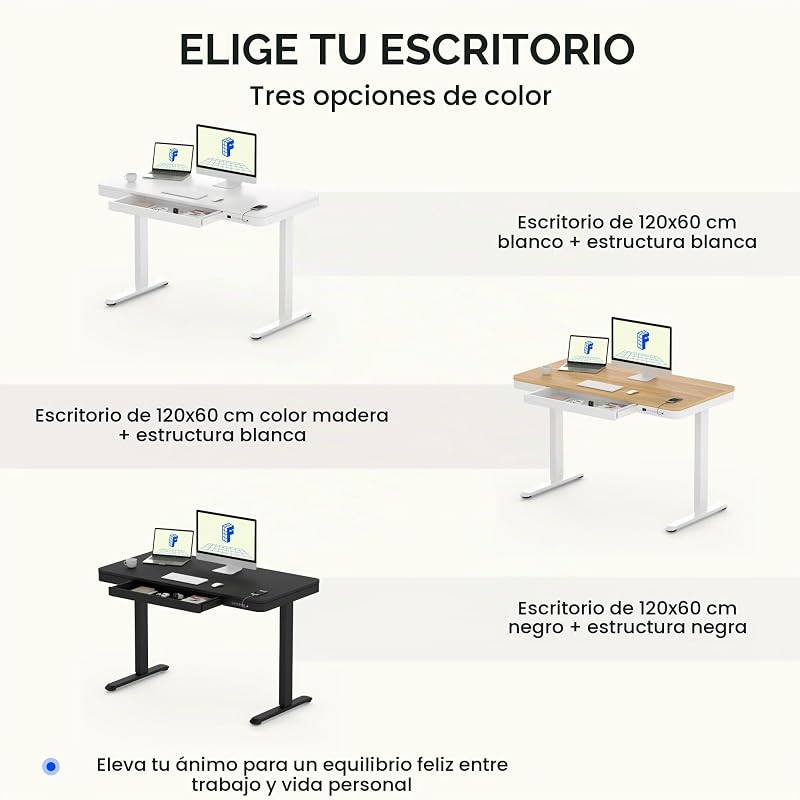 Secretária relevível 120x60 cm, Gaveta, USB-C, Tranca para Crianças