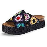 Coutgo Womens Platform Espadrille Sandals Flatform Floral Crochet Cork Open Toe Summer Beach Slide Sandals