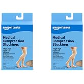 Amazon Basics Medical Compression Stockings, Women &amp; Men, Beige, Large | 20-30 mmHg Support, Thigh Length Hose, Open Toe, Previously Amazon Basic Care
