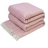 LYHome Merino Wool Blanket - Warm Throw for Cold Weather, Warmest Travel Outdoor Camping Blankets, Picnic Army and Military Throws, Comforter Soft & Cozy (55" x 79" Pink with White Rhombus)