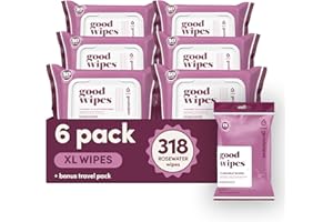 goodwipes Flushable Butt Wipes - Vitamin E & Aloe - Sewer & Septic Safe - Extra Large Adult Wet Wipes For Women & Men - Bathroom Essentials - Rosewater, 318 Count (6 Packs + 1 Travel)