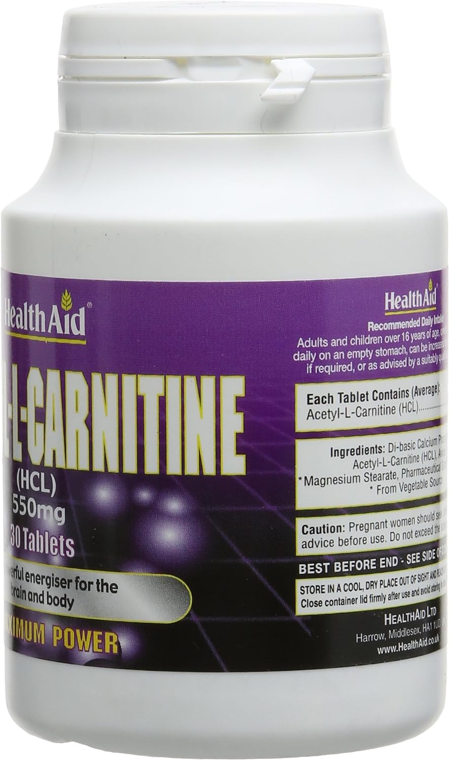 HealthAid Acetyl-L-Carnitine 550mg - 30 Tablets, 30 count (Pack of 1) - Image 3