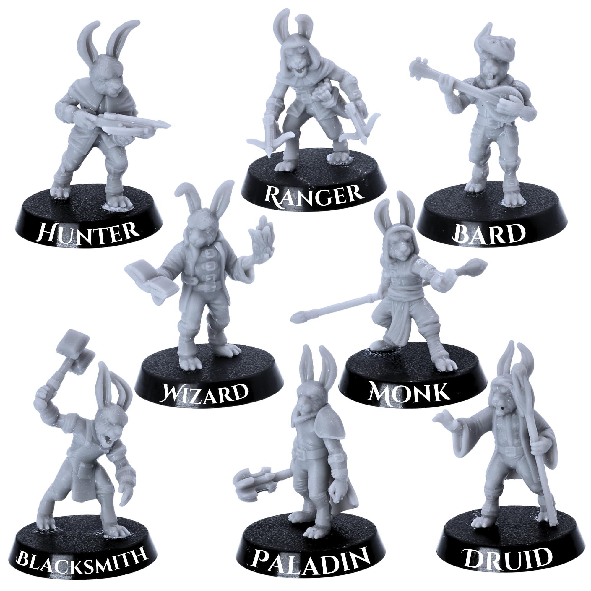 Bunny Tribe Miniatures Set – 8 Rabbit Miniatures for Tabletop RPGs | 28mm Scale Fantasy Models | DnD, Pathfinder, Wargames | Epic Miniatures Licensed | Resin Unpainted Figures Collectors & Gamers