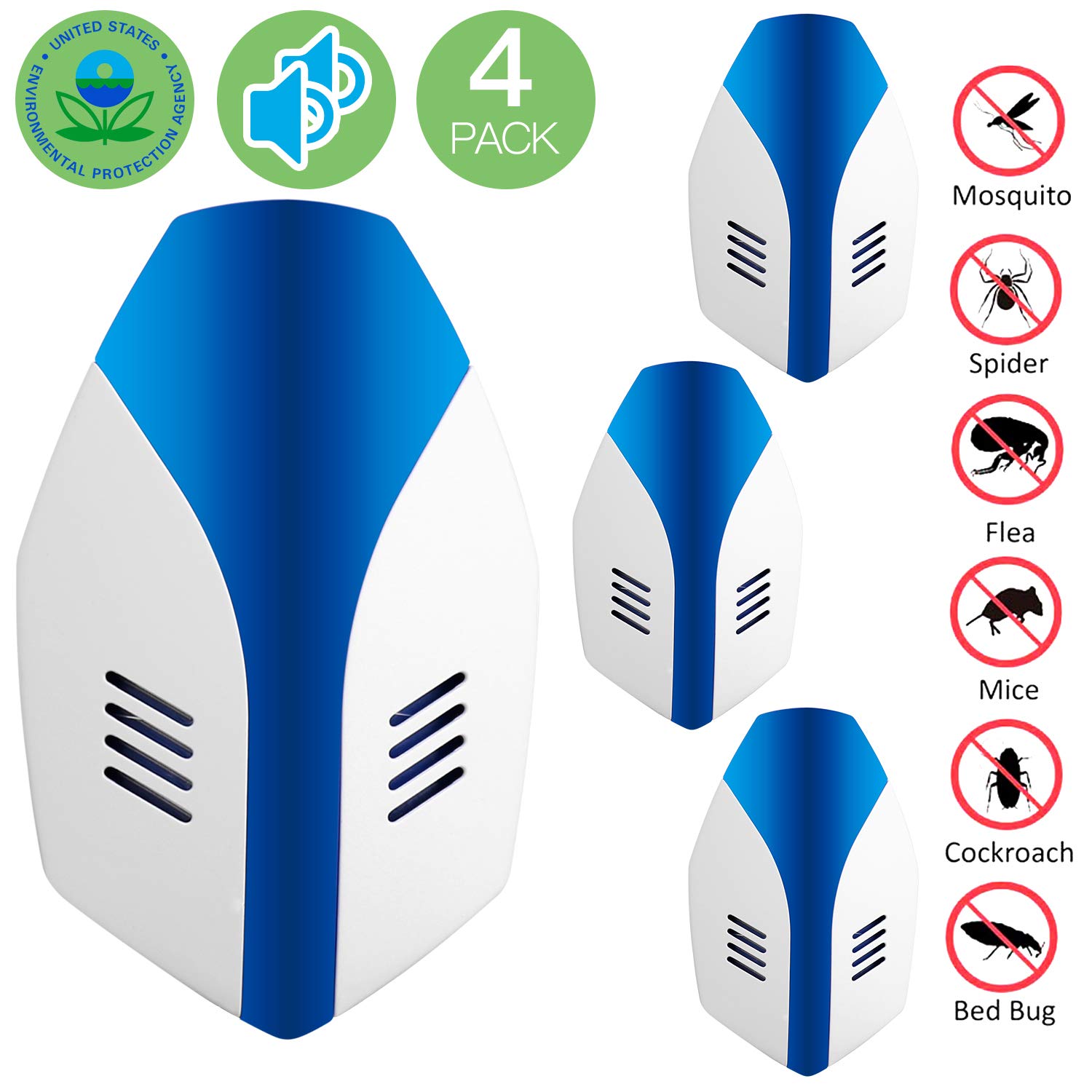 Ultrasonic Pest Repeller Electronic Plug In Pest Control Indoor Use Eco Friendly 100 Human Pet Safe For Roach Mosquito Spider Ant Mice And Other Insects Best Pest Controller Epa 4 Packs Inspection Analysis Test Measure