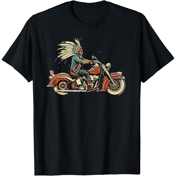 T-shirt Motard American Motorcycle Indian Bikers Club - Design Original - 100% Coton - Pour Fans De Moto