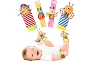 Bloobloomax Wrist Rattle Socks and Foot Finder Set, Infant Girl Boy Toys for Babies 0-36 Months, Newborn Hand & Foot Toys for 0 to 3 Years, Baby Shower Gifts Set (Red Gift Box)