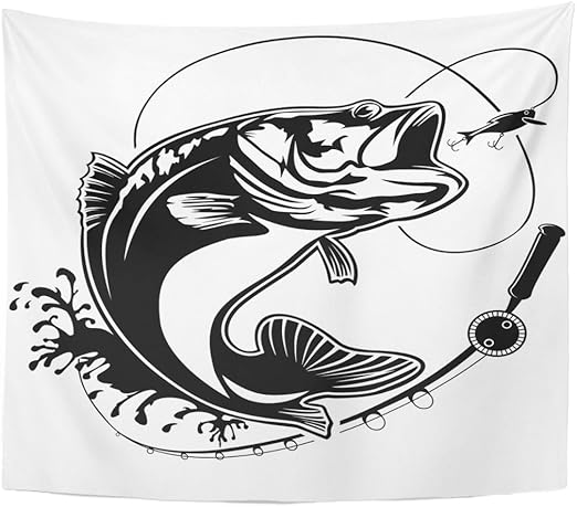 Amazon Com Emvency Tapestry Walleye Fishing Bass Fish Club Emblem