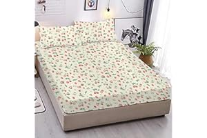 MUSOLEI Strawberry Sheets Strawberry Bed Sheet Strawberrys Bed Set Girl Bed Sheets Farmhouse Bedding Set Fresh Sheets Cute Fruit Sheet 1 Deep Pocket Fitted Sheet with 2 Pillowcases （Queen）
