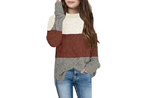 GAMISOTE Girl's Fuzzy Warm Sweater Crew Neck Chunky Side Slit Jumper Pullover Outwear