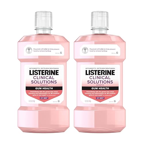 Listerine Clinical Solutions Gum Health Antiseptic Mouthwash, Antigingivitis & Antiplaque Oral Rinse Kills Germs for Healthier Gums, Reduces Gingivitis in 1 Week, ICY Mint, Twin Pack, 1 L, 2 Pack