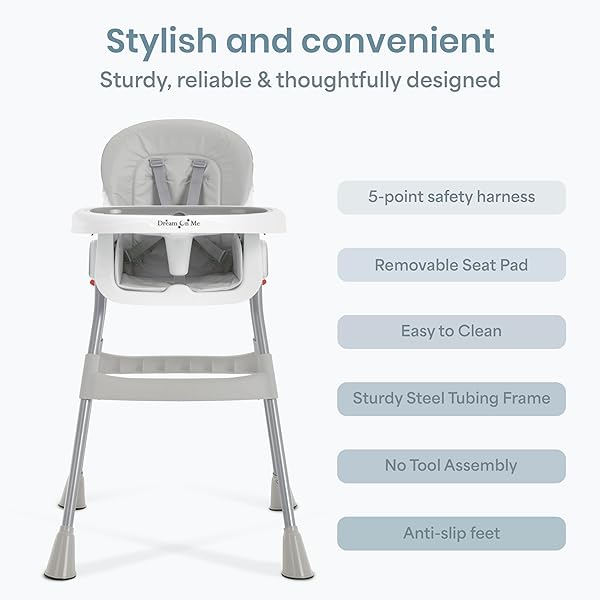 DREAM ON ME PORTABLE 2-IN-1 TABLETALK HIGH CHAIR, CONVERTIBLE COMPACT HIGH CHAIR, LIGHT WEIGHT PORTABLE HIGHCHAIR, GREY