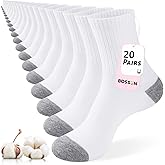 BOSSUN 20 Pairs Cotton Women's Crew Socks Lightweight Breathable Athletic Running Quarter Socks Bulk Pack for Casual Wear