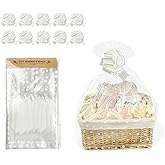 EKAPACKAGING 22x25 Inches 10 Pcs Large Cellophane Bags for Gift Baskets, Plastic Gift Basket Wrapping with Pull Ribbons, Clear Cellophane Gift Bags for Party, Mother’s Day, Baby Showers, Christmas