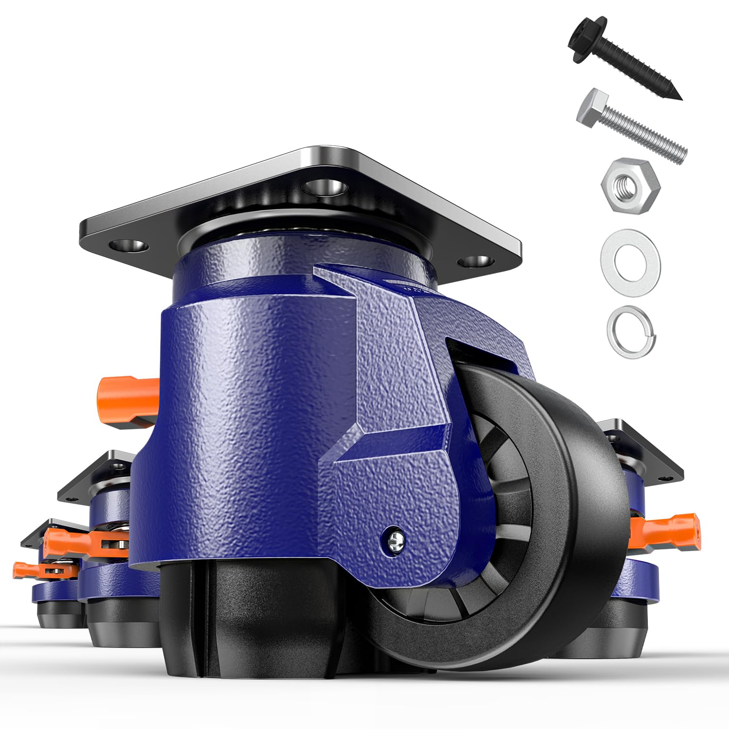 KOSTANZO Leveling Castors with Ratchet Handle - Total Capacity 1500kg - Heavy Duty Castor Wheels - Caster Wheels Set of 4 for Workbench, Heavy Equipment