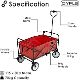 Oypla Red Heavy Duty Foldable Garden Trolley 70KG Capacity Wagon view 2