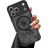 OOK Magnetic Case for iPhone 17 Pro (6.3") with Screen Protector, Cute Floral Design for Women & Girls, [MagSafe Compatible] Slim Translucent Matte Black Cover, Camera Protection, Chic & Stylish