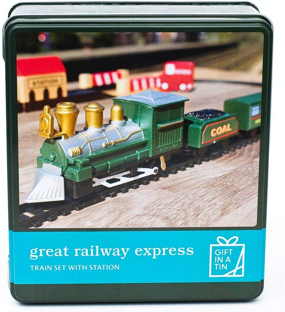 apples to pears train set in a tin