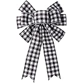 Black White Buffalo Plaid Bow Christmas Wreath Holiday DIY Crafts Ribbon Bowknot Ornaments for Christmas Tree Topper Wedding Party Decorations, 10x15.7 in