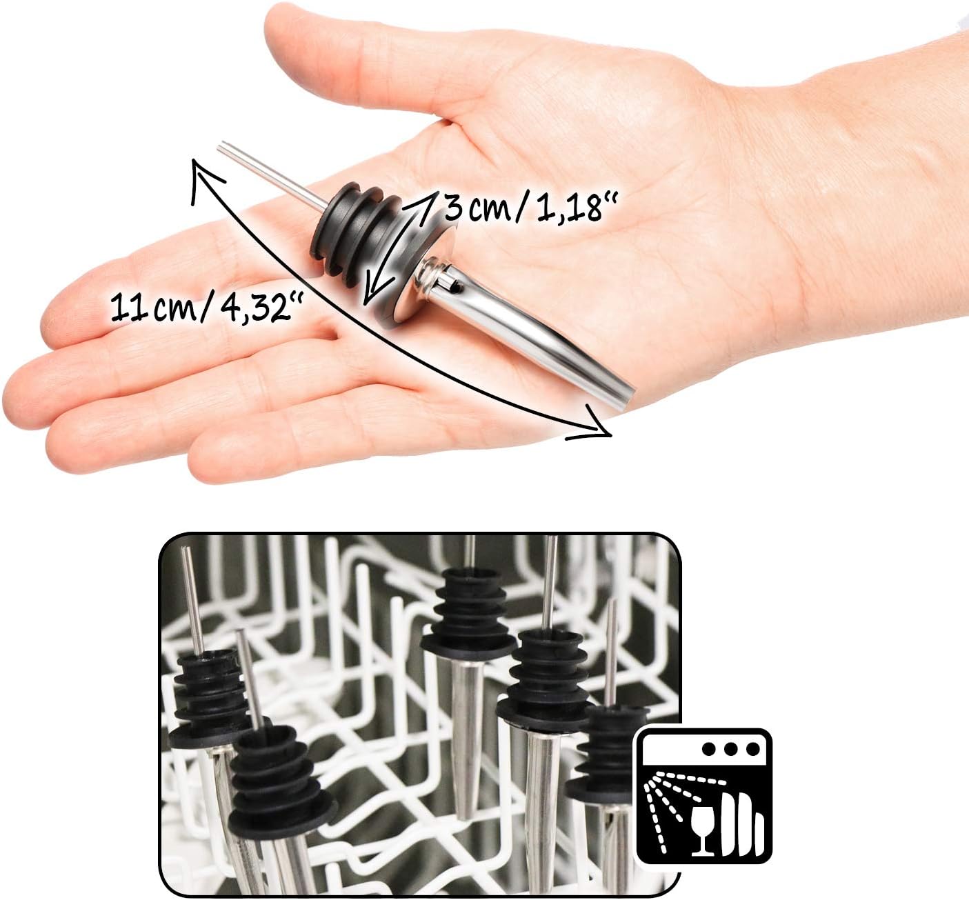 whisky com-four® Vertedor de botellas 6x bebidas o vinagre y aceite