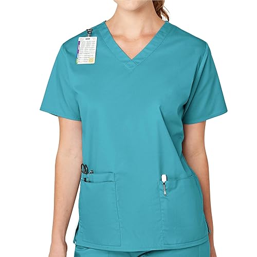 WonderWink WonderWORK Women's V-Neck Scrub Top — Teal Blue, X