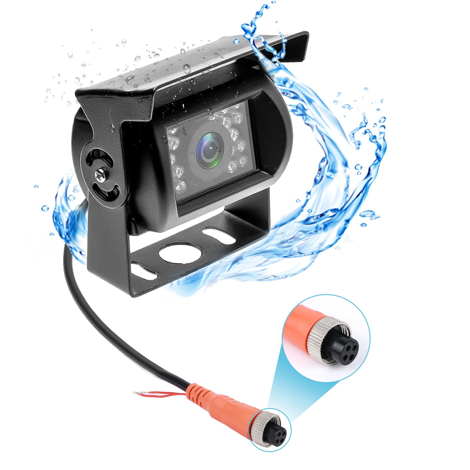 CAMECHO Backup Camera IR Night Vision without Guide Line Without Color Change Waterproof 4 Pin Aviation Connector Rear View Camera for Bus/RV/Truck/Trailer Heavy Duty (CVBS&AHD Monitor）