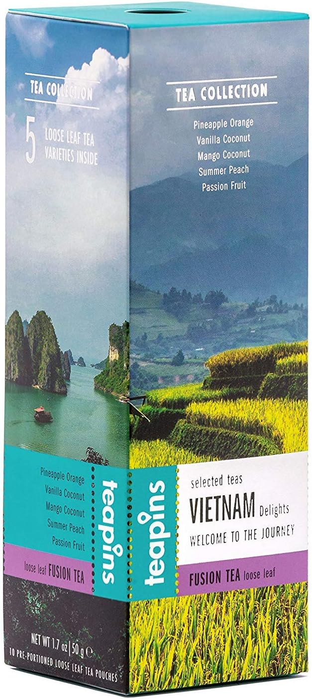 Teapins Vietnam Delights Premium Tea Gift Set 5 Fusion Loose Leaf Teas 75g, Assorted Authentic Collection for Tea Lovers