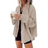 Nirovien Womens Waffle Knit Shacket Oversized Button Down Shirt Jacket Lightweight Spring Outfits Clothes
